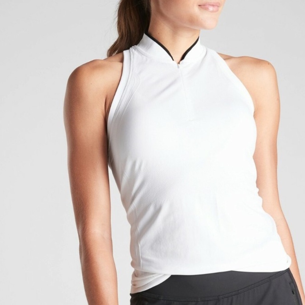 Athleta White Halter Tank with Black Trim